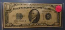1934-C $10.00 SILVER CERTIFICATE NOTE VF
