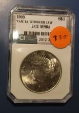 1923 PEACE DOLLAR VAM 1A WHISKER JAW PCI MS-64