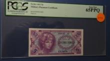 SERIES 641 FIVE CENT MILITARY PAY CERTIFICATE PCGS GEM NEW 65 PPQ