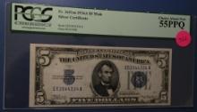 1934A $5.00 SILVER CERTIFICATE MULE NOTE PCGS CHOICE ABOUT NEW 55 PPQ