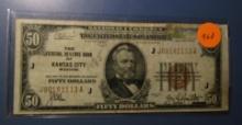 1929 $50.00 KANSAS CITY NATIONAL NOTE VF (TAPE REPAIR)
