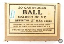 20 Rounds Winchester M2 Ball 30-06 SPRG Ammunition