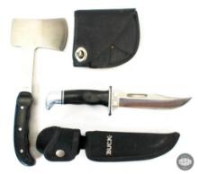 Buck Knife and Hatchet with Belt Sheaths