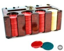 Vintage Clay Poker Chips with Chip and Card Storage Stand