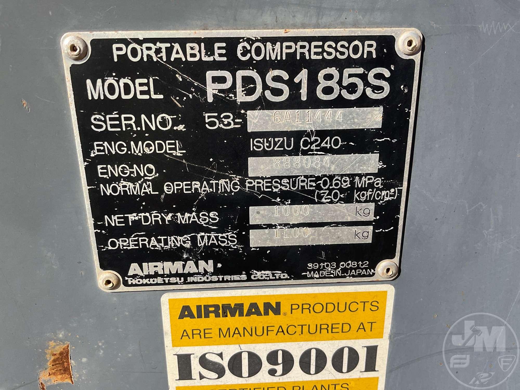 AIRMAN PDS185S 185 PORTABLE AIR COMPRESSOR SN: 53-6A11444