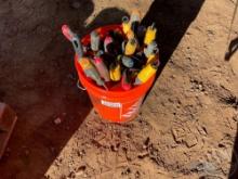 BUCKET OF VARIOUS SIZE SCREW DRIVERS & NUT DRIVERS