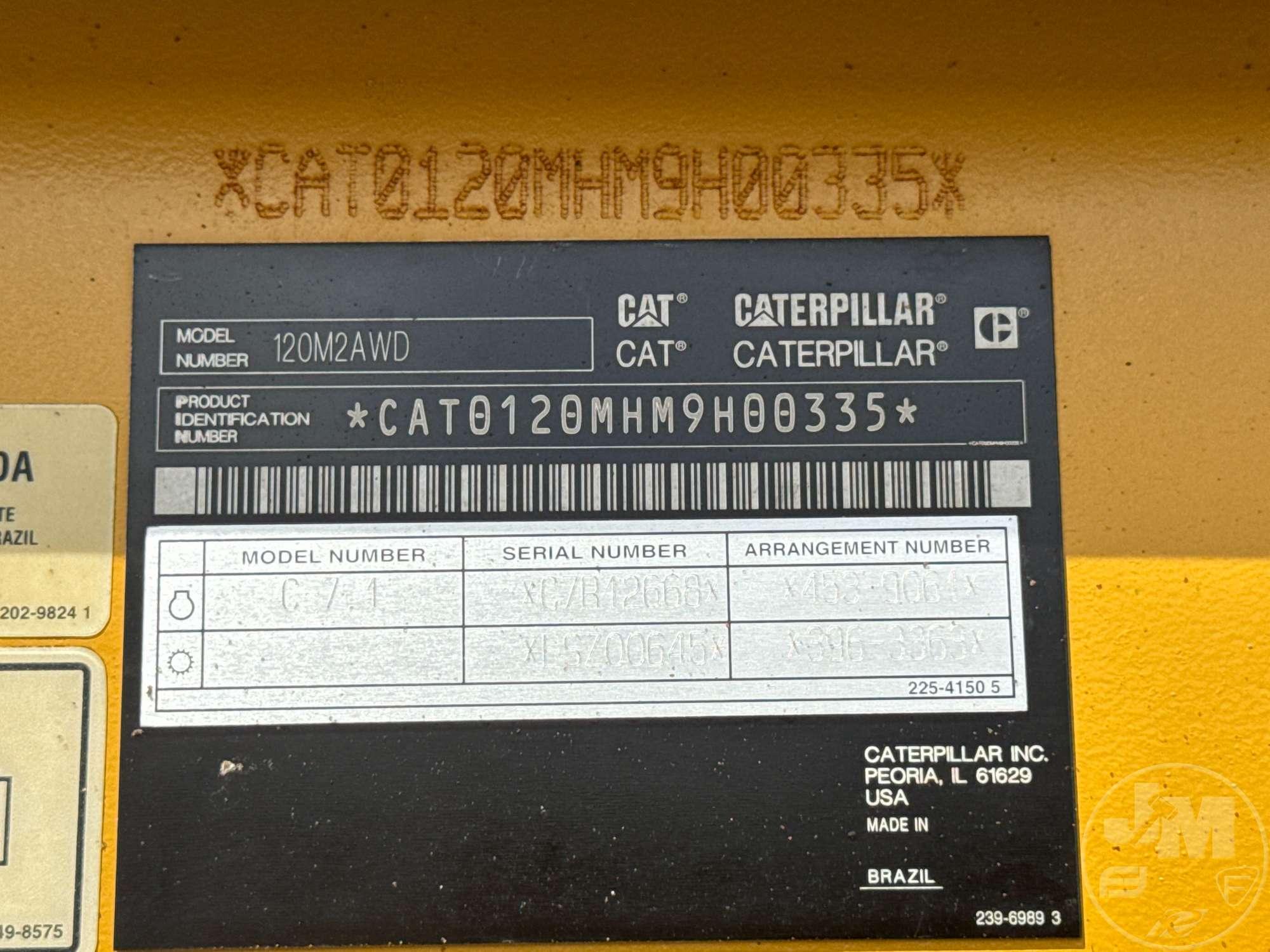 2015 CATERPILLAR 120M2 MOTORGRADER VHP MODEL SN: CAT0120MHM9H00335