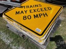 QTY OF 3’...... “......TRAINS MAY EXCEED 80 MPH“...... ROAD SIGNS