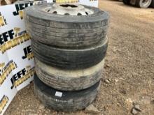 SET OF (4) COMMERCIAL TRUCK TIRES WITH RIMS
