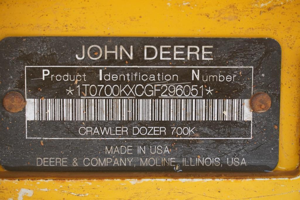 2016 John Deere 700K LGP Dozer