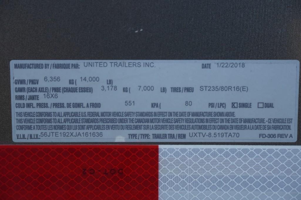 2018 United Trailers Inc Tandem Axle Cargo Trailer