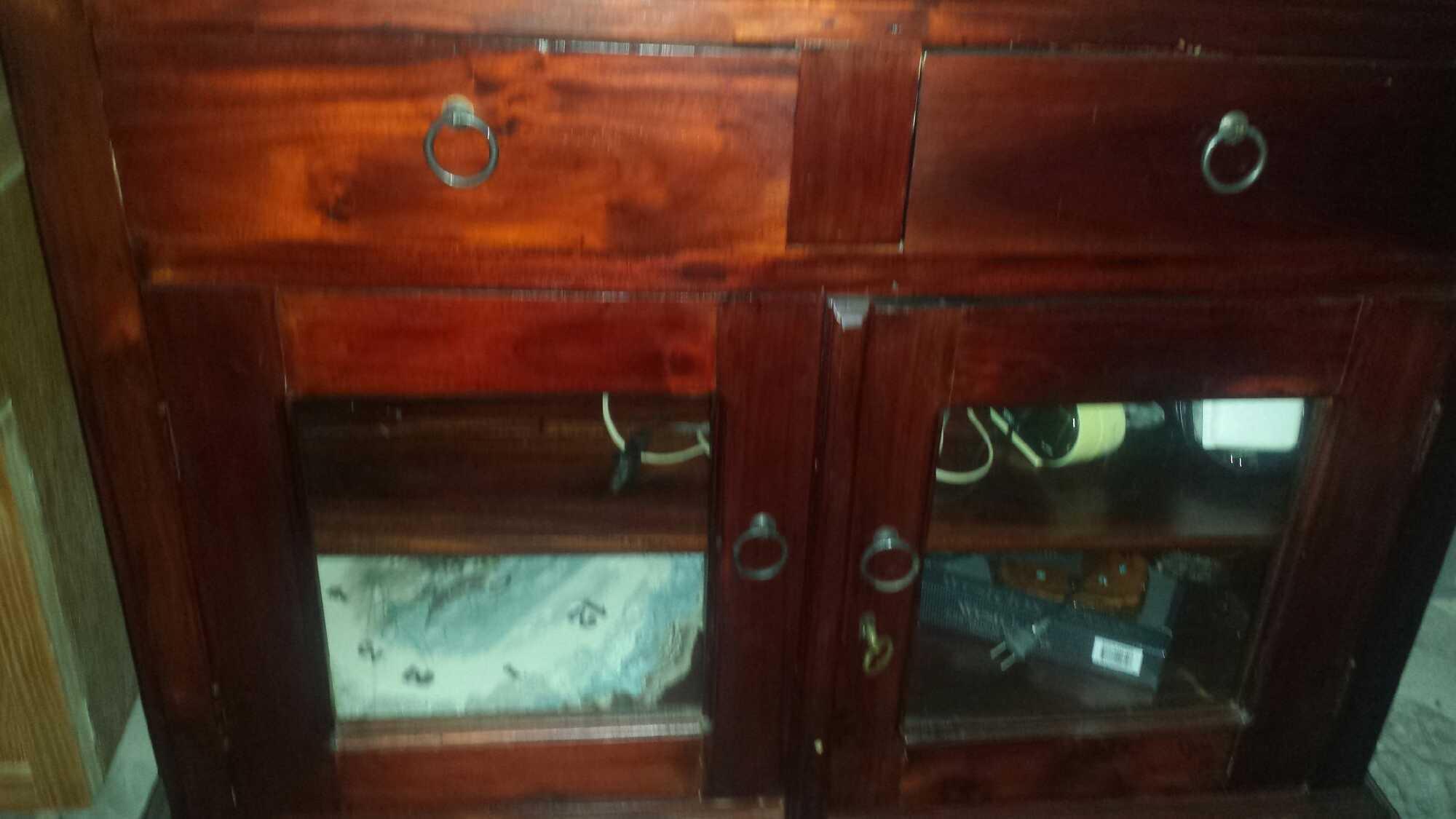Beautiful Reddish-wood Cabinet with Locking Cabinet (with Key) BEAUTIFUL!