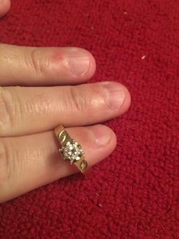 Gorgeous 14k Gold Solitaire Diamond ring with diamond accent band