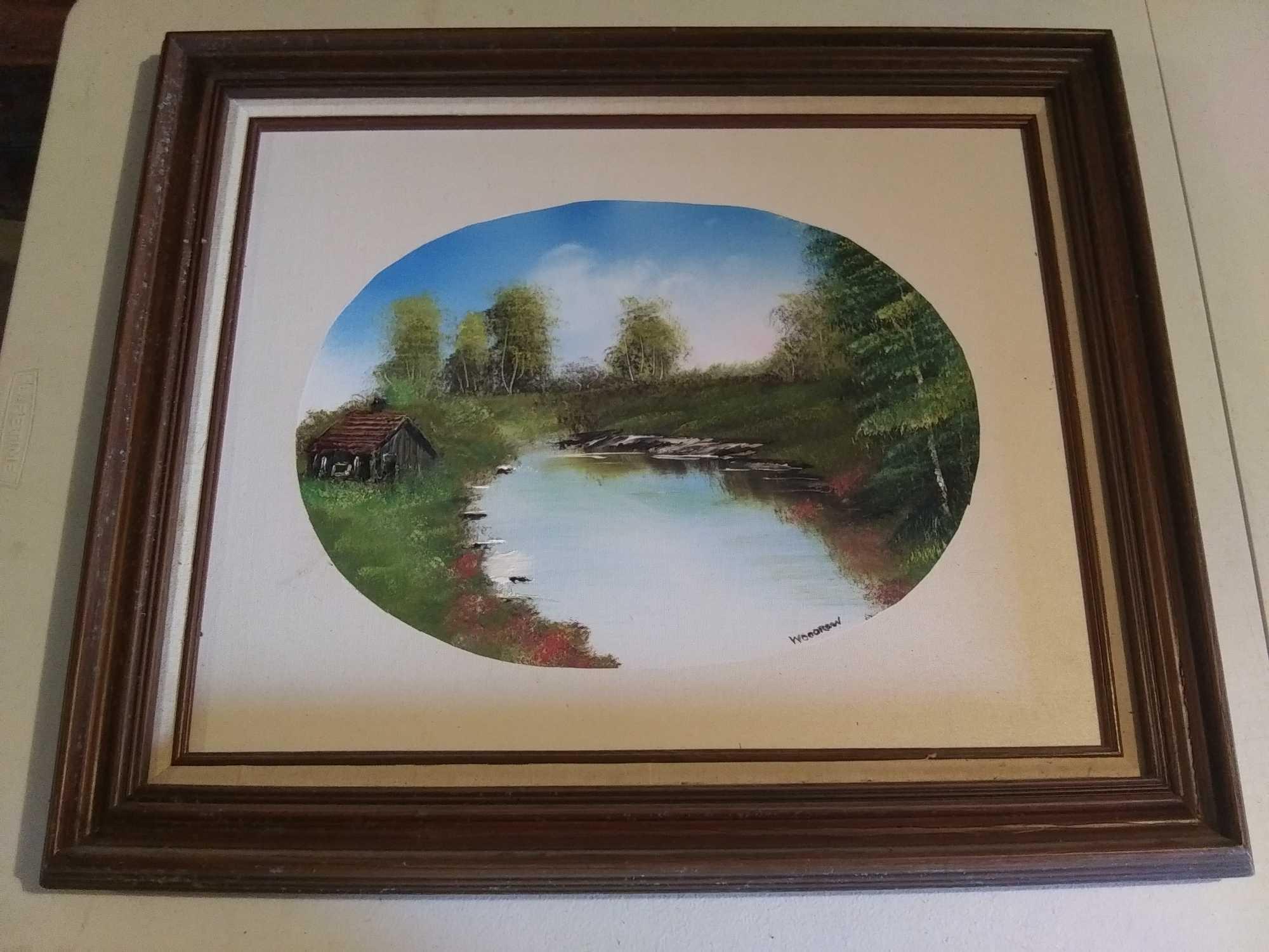 Very nice oil on canvas, signed Woodrow country scene