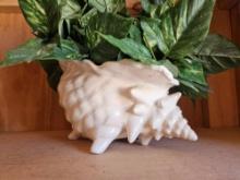 Vintage Large ATLANTIC MOLD ceramic shell planter with Artificial foliage