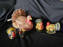 VINTAGE THANKSGIVING turkeys TABLE SETTINGS INCLUDING GANZ TUREEN, NAPCOWARE CANDLESTICK HOLDERS