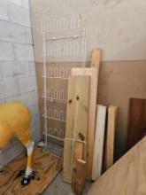 STACK OF WOOD PIECES, AND METAL SHOE RACK