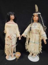 ANOTHER NATIVE AMERICAN COUPLE COLLECTIBLE DOLLS ON STANDS