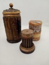 TRIO OF DECOR, GOLD'S INCLUDING VERY HEAVY BAMBOO STYLE CANISTER
