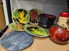 MARBKE TRAY, PLATES, BOWLS, PEPPERS BOTTLE