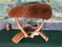 American Bison Skin Footstool with Moose Antler Legs