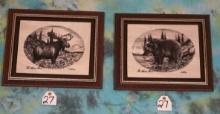 Two Nicely Framed "Etched in Crystalline Marble" Wildlife Pictures