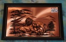 Framed Brass African Lion Family Picture