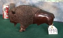 American Bison Statue Carved from Ironwood