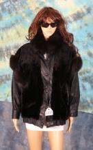 Ladies Short Leather Jacket with Black Rabbit Fur Size M/L