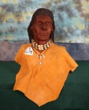 Native American Carved Indian Head and Shoulders Bust with Necklaces