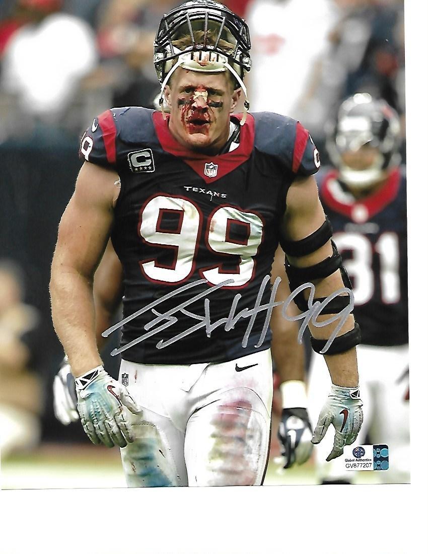 JJ Watt Houston Texans Autographed 8x10 Photo Bloody Face Pic w/GA coa
