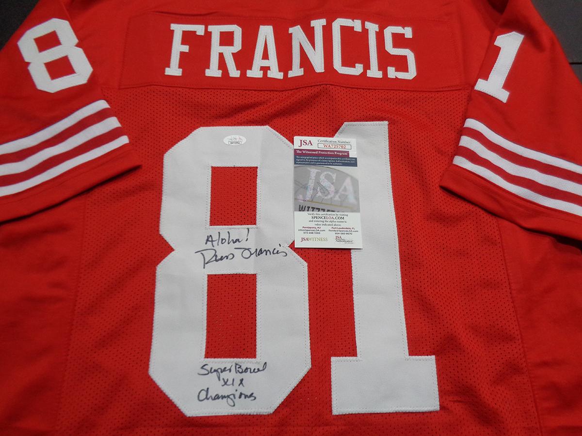 Russ Francis San Francisco 49ers Autographed & Inscribed Custom Football Jersey JSA W coa