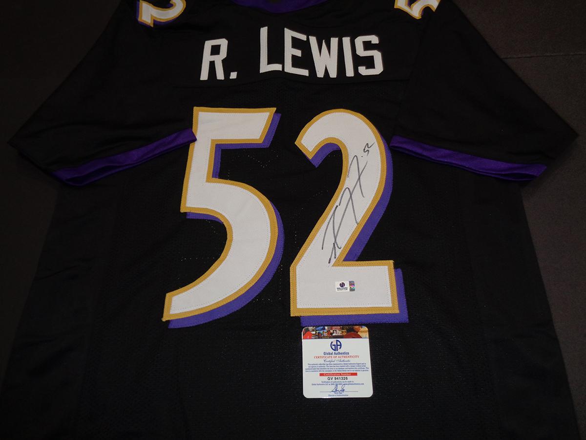 Ray Lewis Baltimore Ravens Autographed Custom Football Jersey GA coa