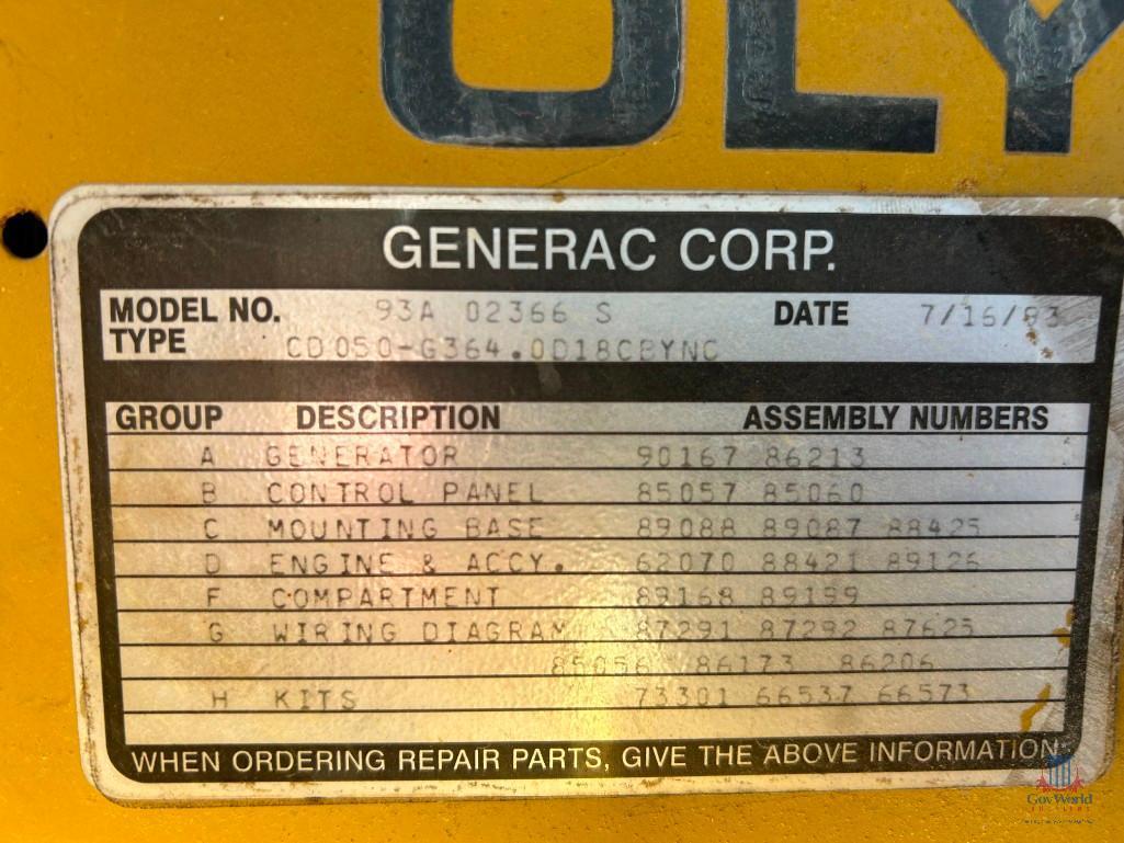 OLYMPIAN 93A02366-S PULL BEHIND STANDBY DIESEL GENERATOR;SER#2007787