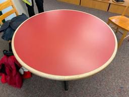 LOT CONSISTING OF (2) WOOD RED TOP ROUND TABLES