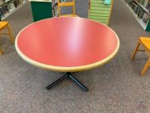 LOT CONSISTING OF (2) WOOD RED TOP ROUND TABLES