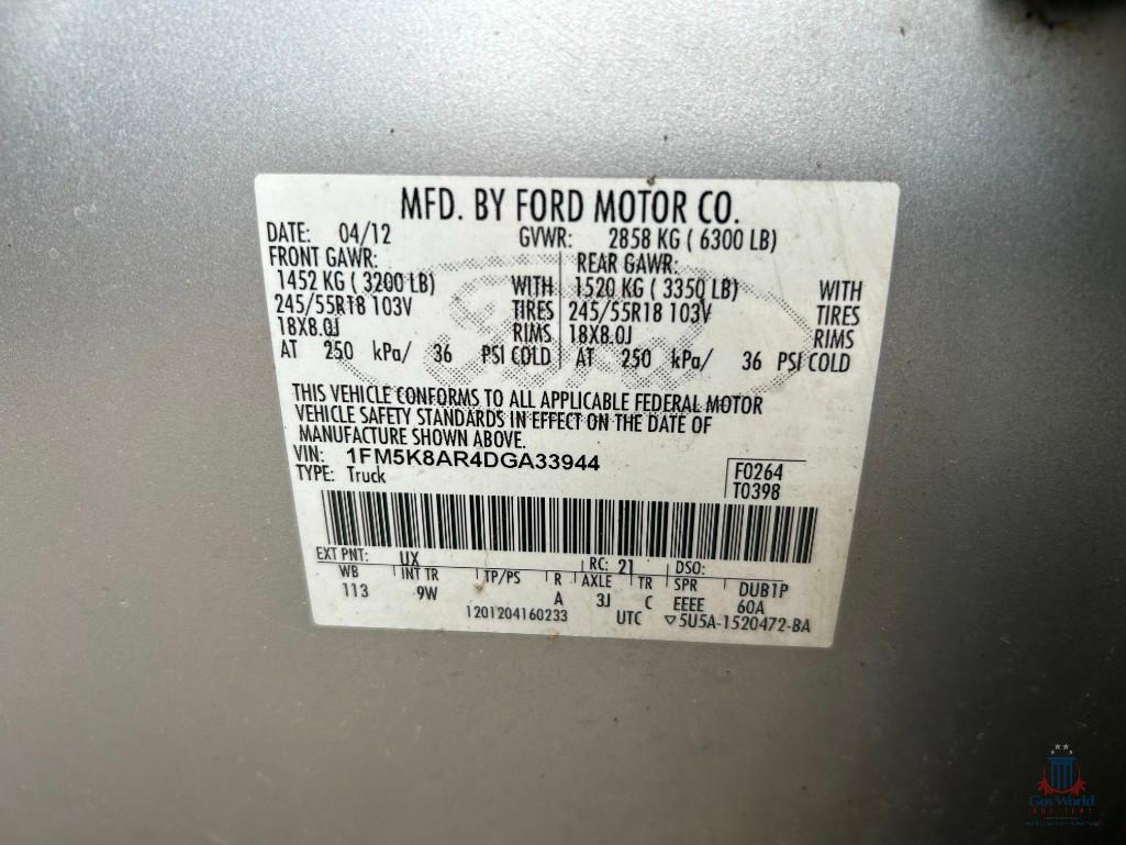2013 Ford Explorer Multipurpose Vehicle (MPV), VIN # 1FM5K8AR4DGA33944