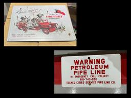 Texaco Fire Chief Sign & Warning Petroleum Pipe Line Sign
