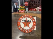 Texaco Gasoline & Motor Oil Porcelain Flange Sign