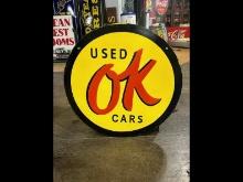 GM OK Used Cars Double-Sided Porcelain Sign