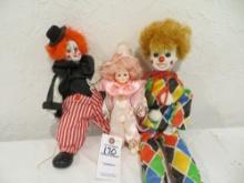 3 Porcelain Clowns