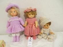 3 dolls in Crocheted Dresses