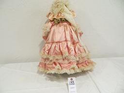 Porcelain Doll with pink dress and removeable wig