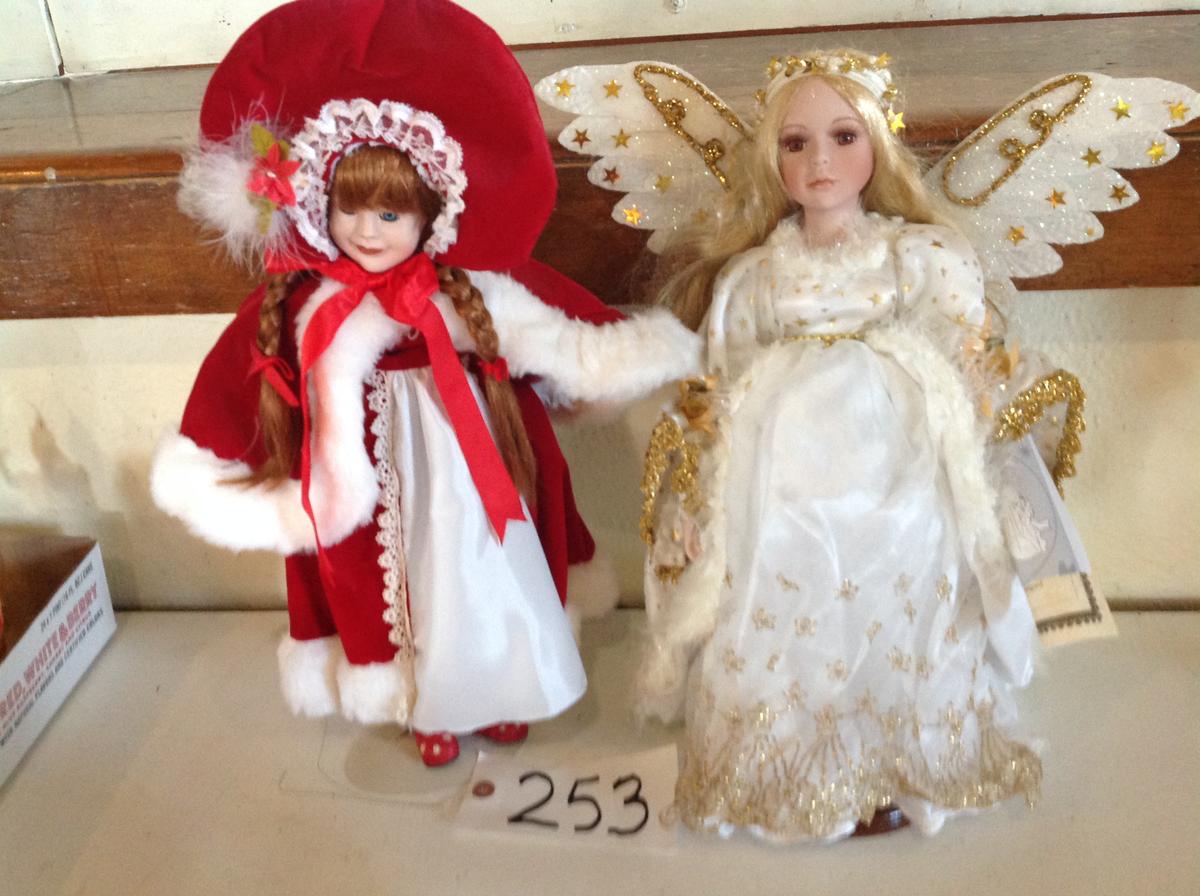 vintage Christmas doll in velvet 1980's & Porcelain Angel doll
