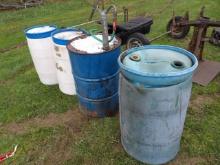 (4) Barrels, 1 Has A Hand Pump