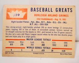 1960 FLEER BURLEIGH GRIMES NO. 59 BASEBALL GREATS CARD