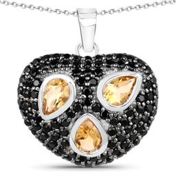 Plated Rhodium 1.11ctw Citrine and Black Spinal Pendant with Chain