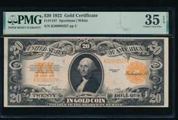 1922 $20 Gold Certificate PMG 35EPQ