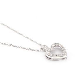 Plated Rhodium 0.18ctw Diamond Heart Pendant with Chain