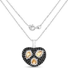Plated Rhodium 1.11ctw Citrine and Black Spinal Pendant with Chain